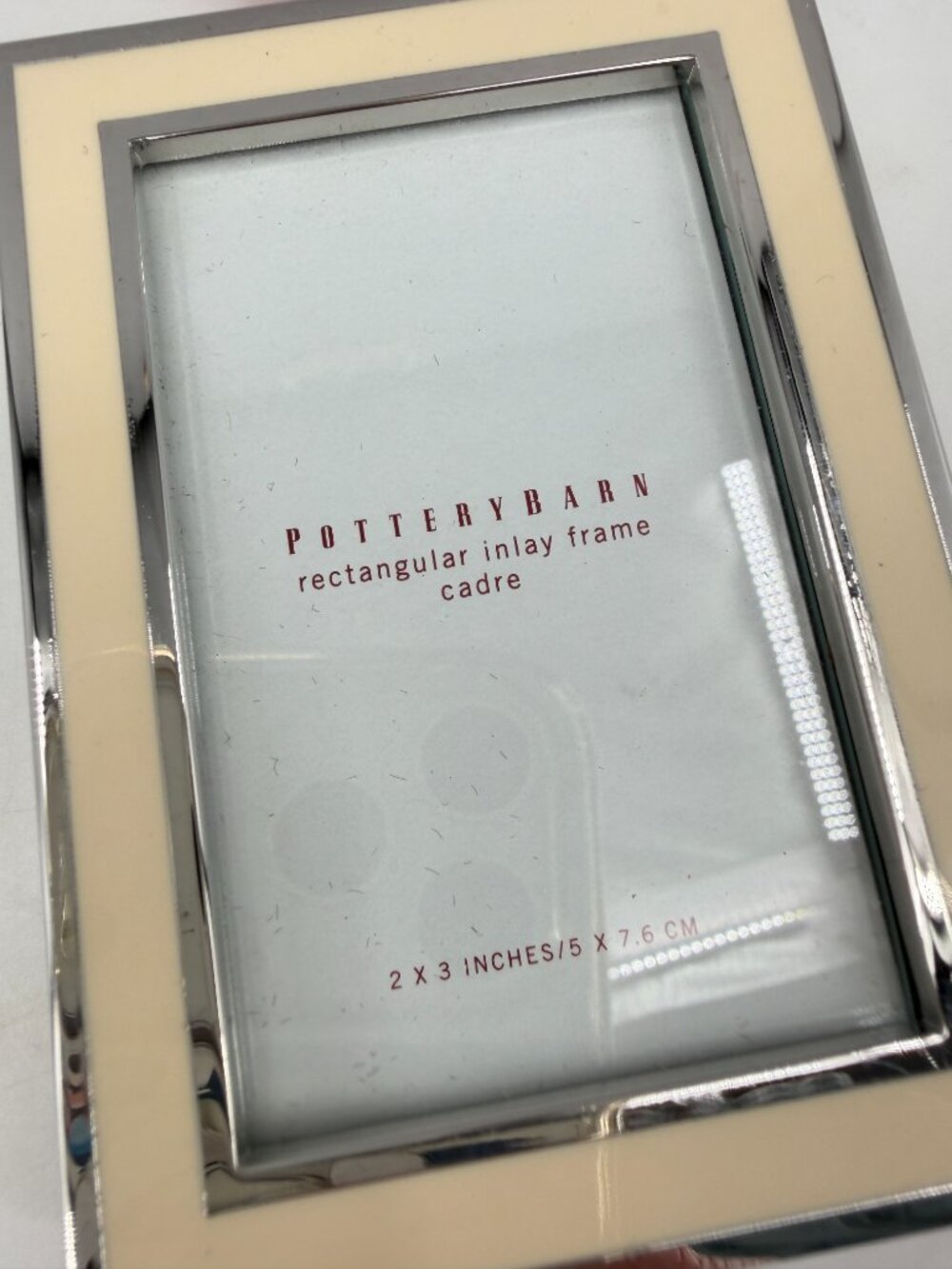 Pottery Barn Rectangular Inlay Mini Frame Silver Plated Red Ribbon 2x3 - Picture 2 of 8